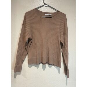 Leimere Womens Ribbed Cashmere Blend Crewneck Sweater Taupe Tan XS Drop Shoulder